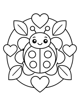 Free printable Cute Ladybug Heart Mandala coloring page
