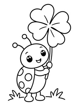 Free printable Cute Ladybug Holding A Lucky Clover coloring page