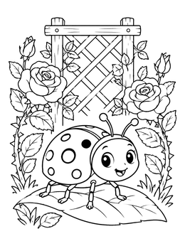 Free printable Cute Ladybug In Rose Garden coloring page
