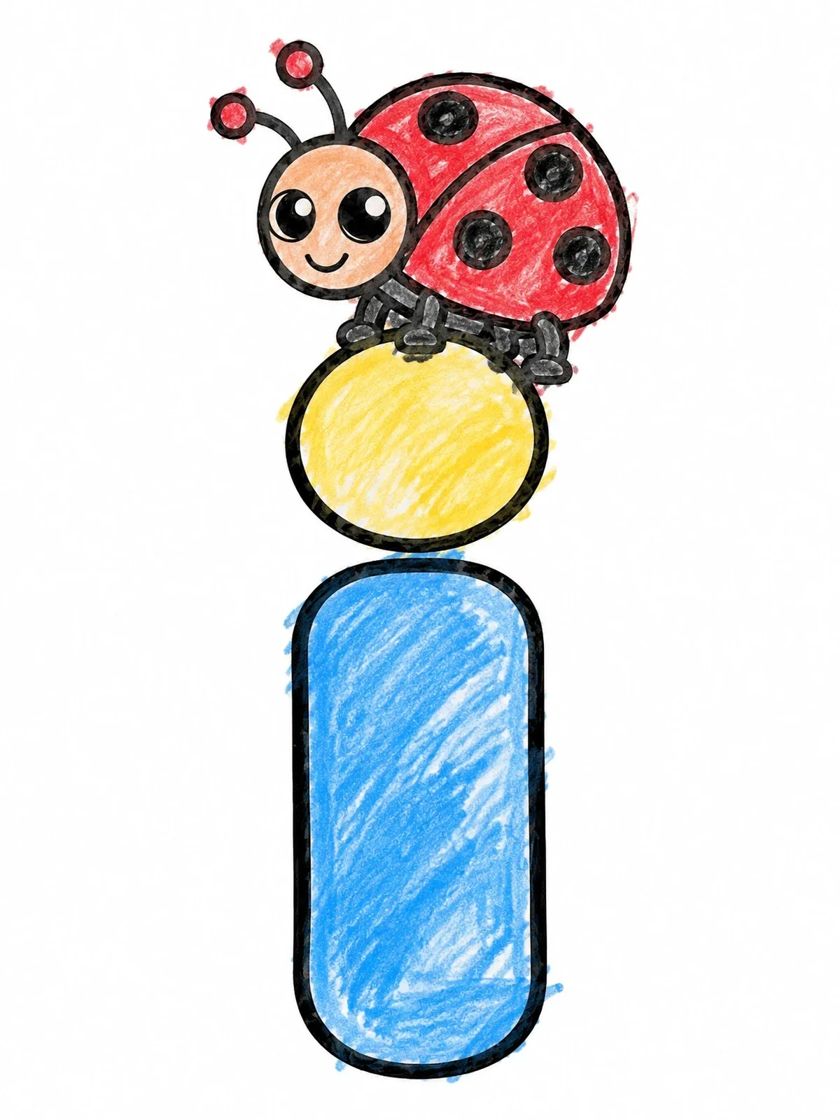 Colored example of the Cute Ladybug On Letter I coloring page