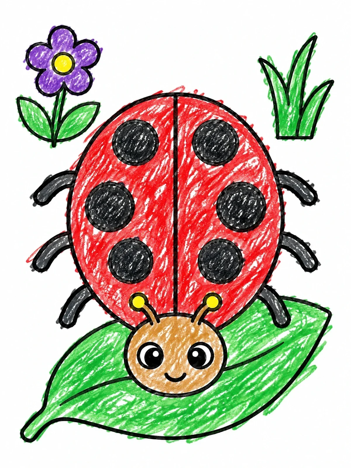 Colored example of the Cute Ladybug On A Leaf coloring page