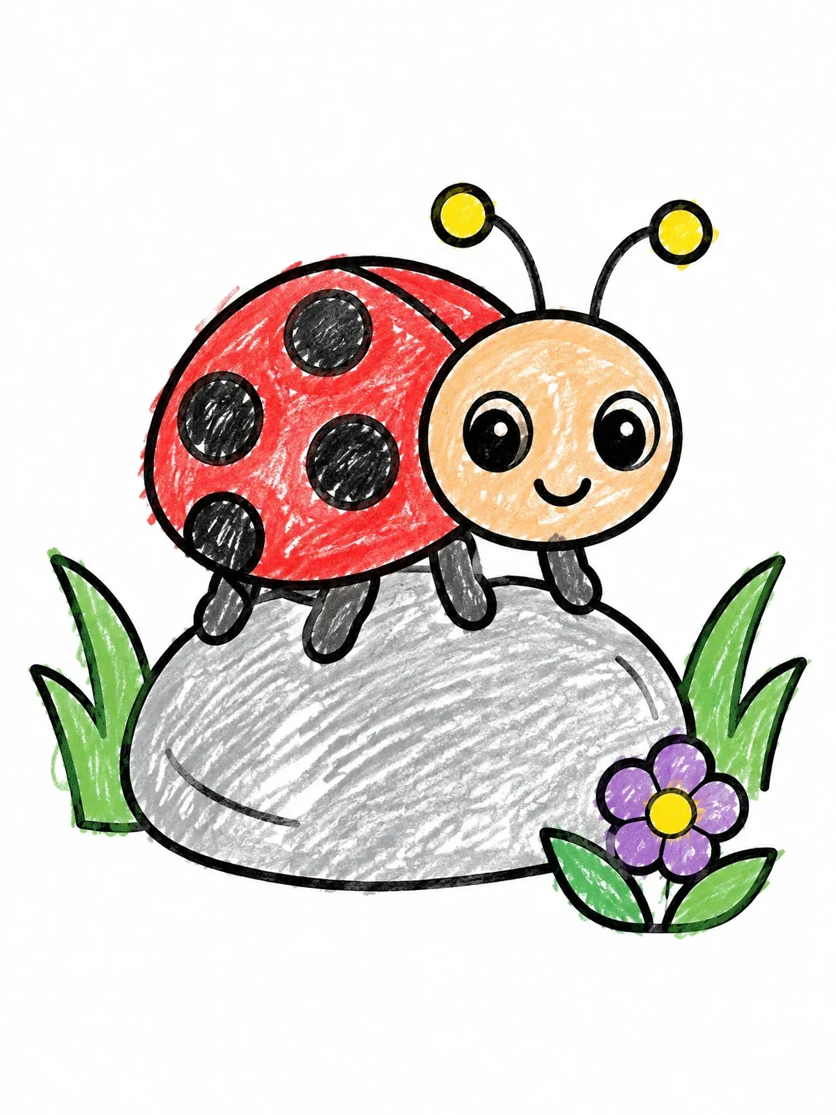 Colored example of the Cute Ladybug On A Garden Stone coloring page