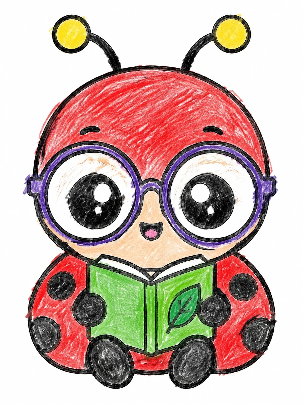 Colored example of the Cute Ladybug Reading A Book coloring page