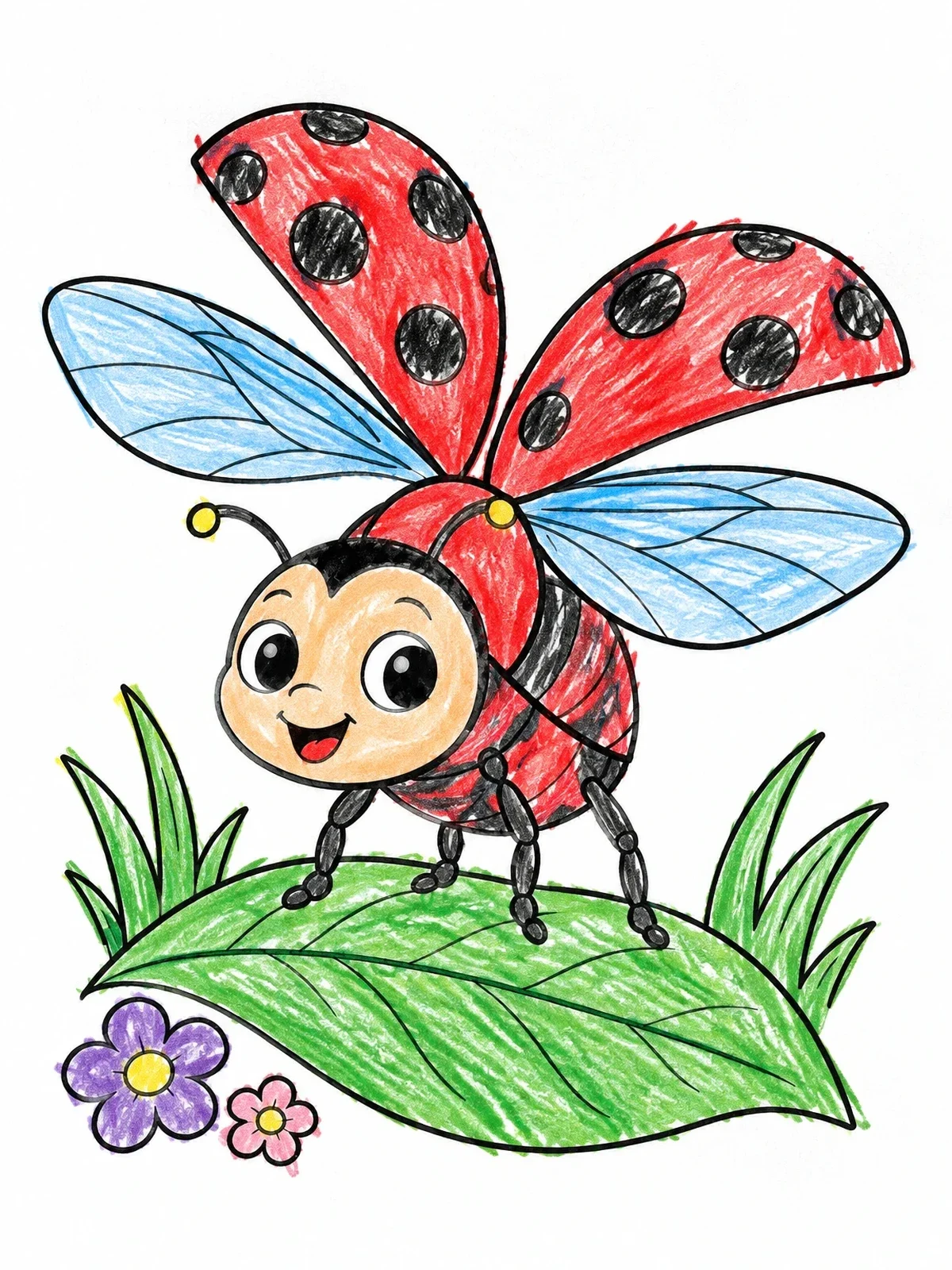 Colored example of the Cute Ladybug Spreading Its Wings coloring page