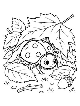 Free printable Cute Ladybug Under Autumn Leaves coloring page