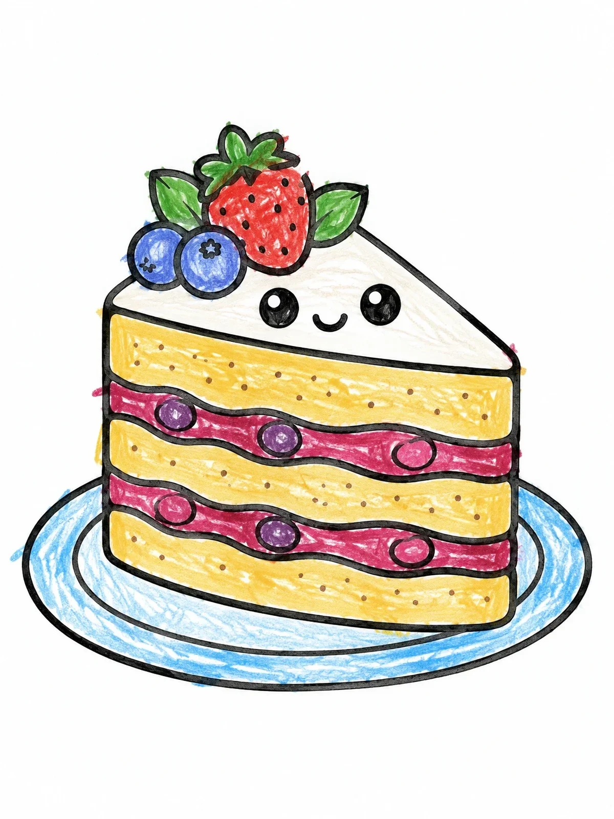 Colored example of the Cute Layered Berry Cake Slice coloring page