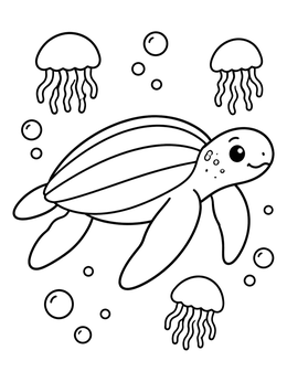 Free printable Cute Leatherback Sea Turtle With Jellyfish coloring page
