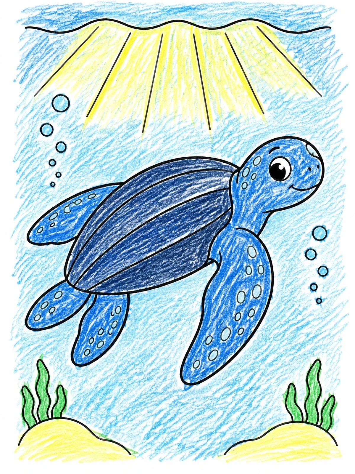 Colored example of the Cute Leatherback Sea Turtle Swimming coloring page