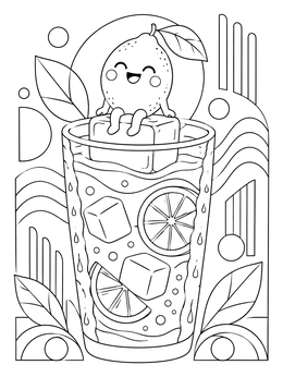 Free printable Cheerful Lemon On Iced Lemonade Glass coloring page