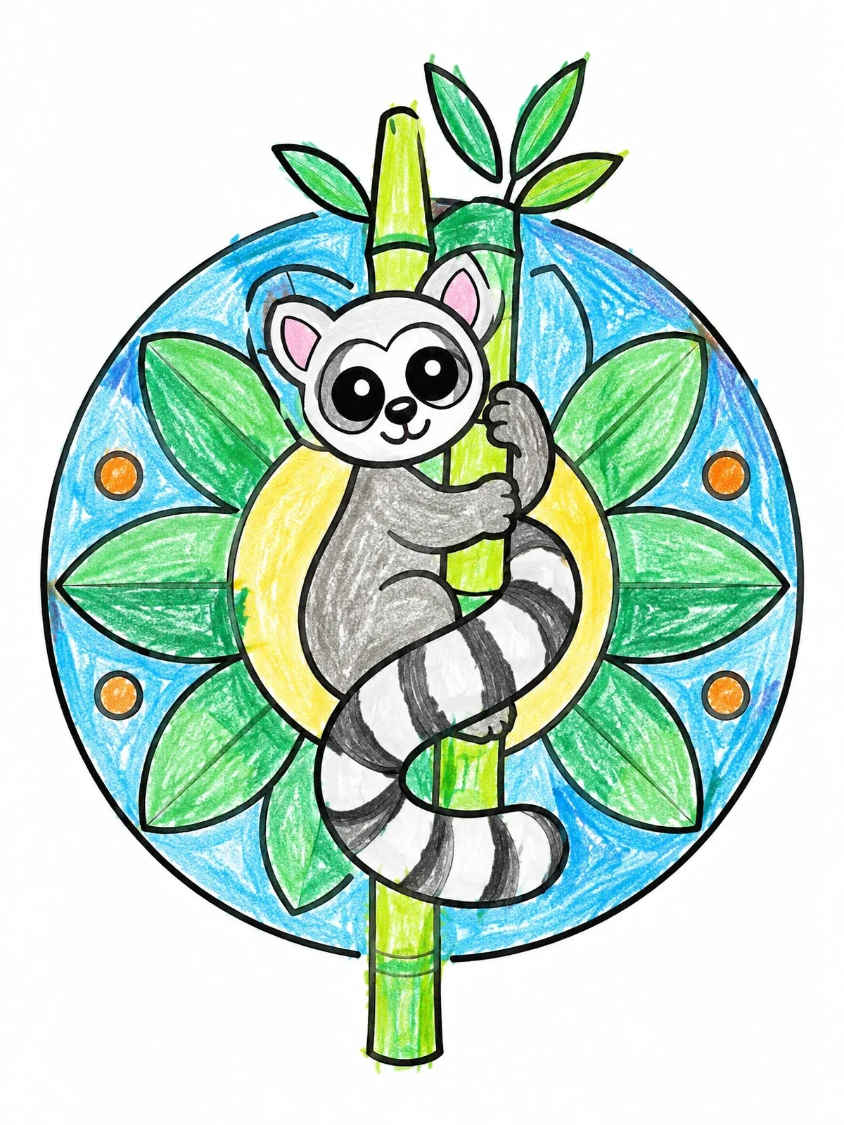 Colored example of the Cute Lemur On Bamboo Stalk coloring page