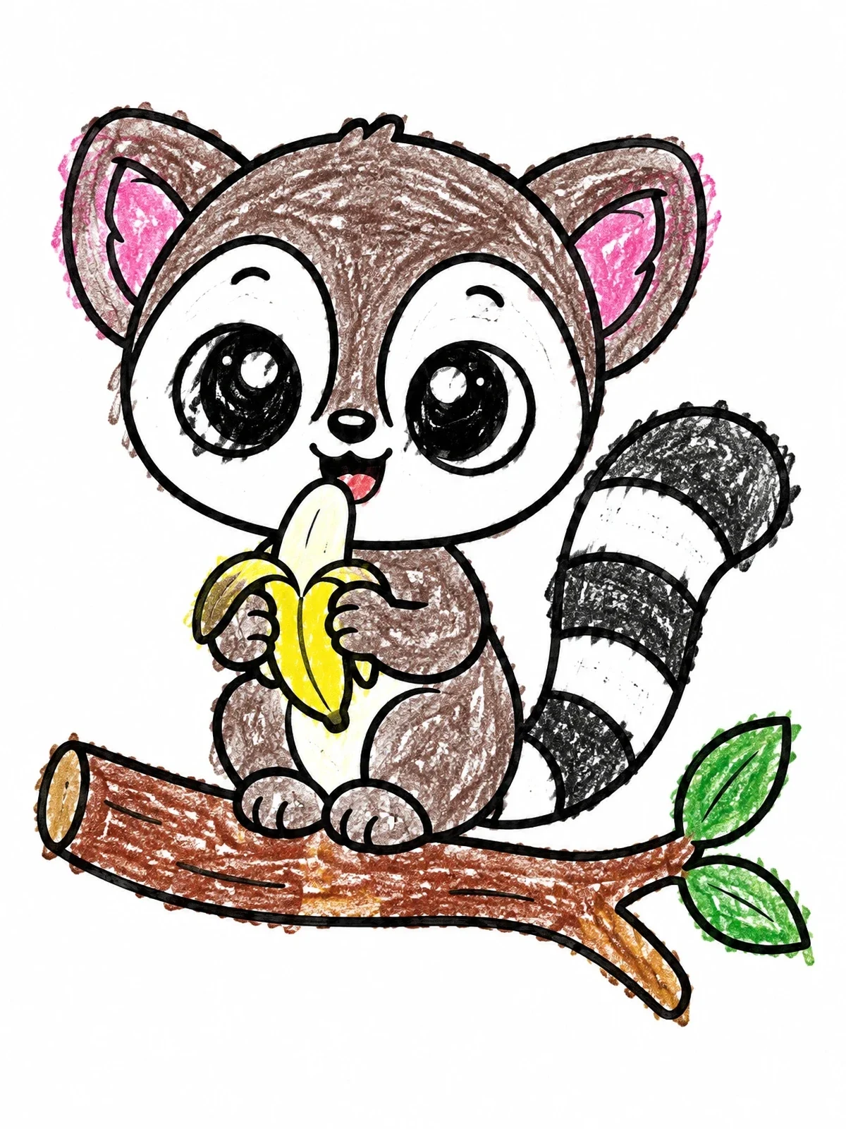 Colored example of the Cute Lemur Eating A Banana coloring page