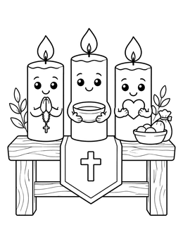 Free printable Cute Lent Pillar Candles On Altar coloring page