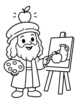 Free printable Cute Leonardo Da Vinci Painting An Apple coloring page