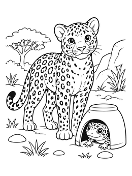 Free printable Cute Leopard And Little Leopard Gecko coloring page