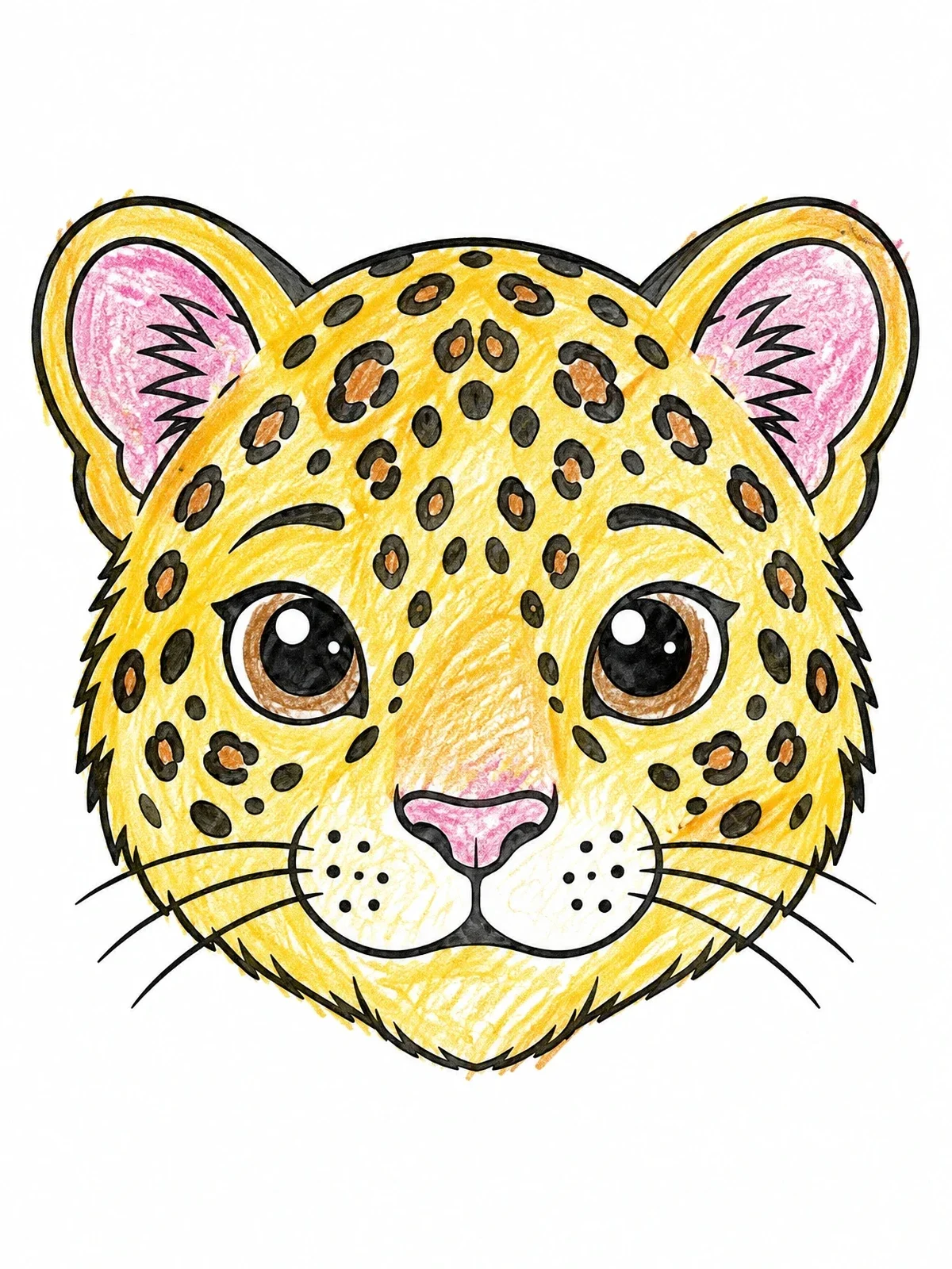 Colored example of the Cute Leopard Cub Face coloring page