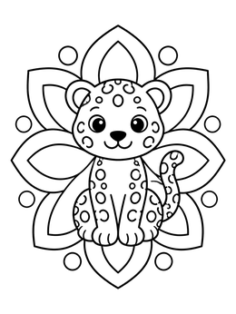 Free printable Cute Leopard Cub With Flower Mandala coloring page