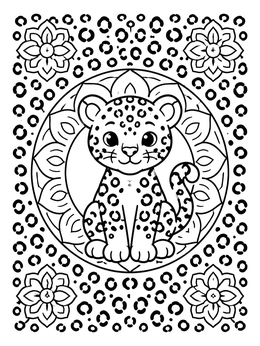 Free printable Cute Leopard Cub With Mandala Flowers coloring page