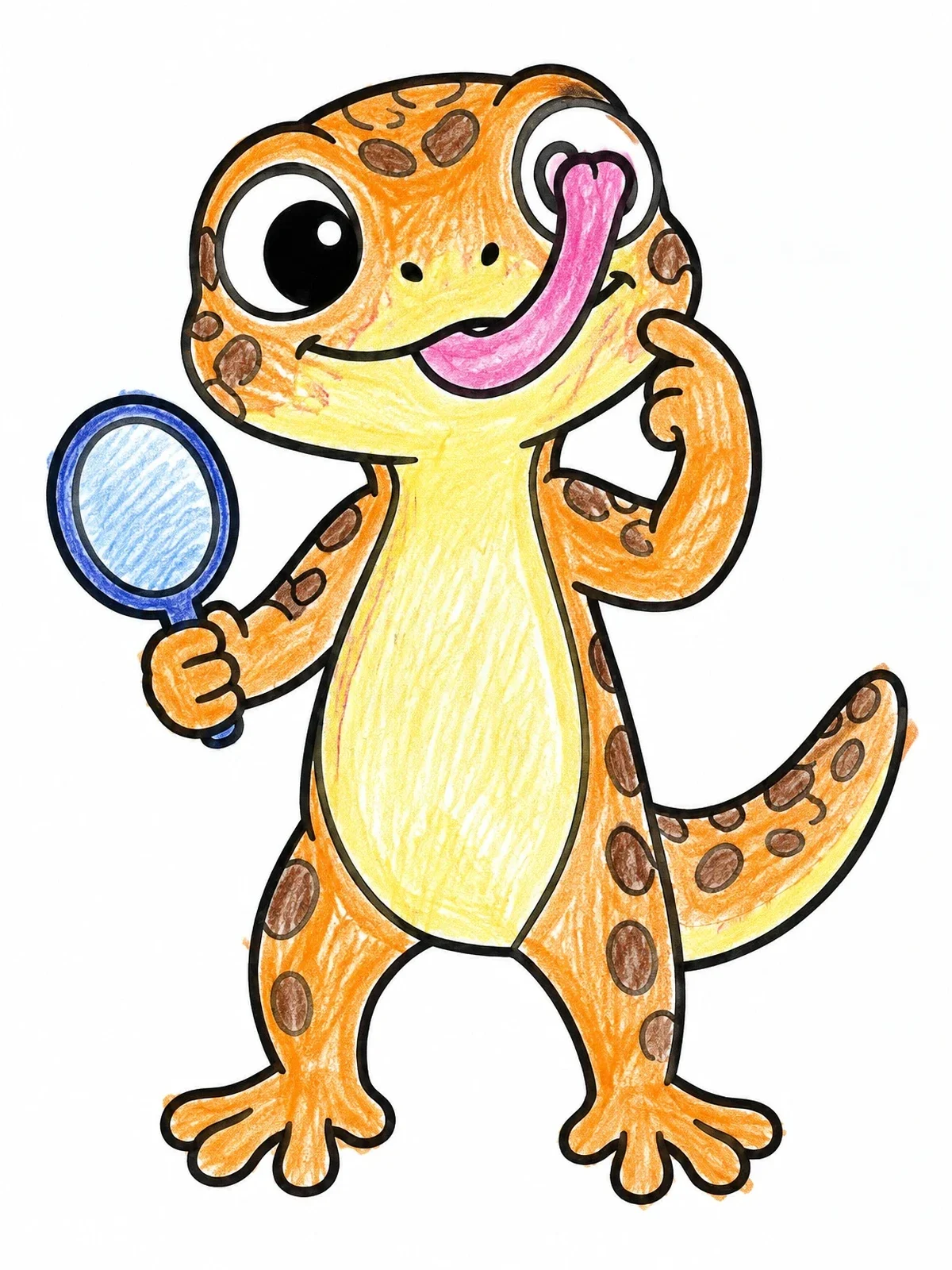 Colored example of the Cute Leopard Gecko With Mirror coloring page