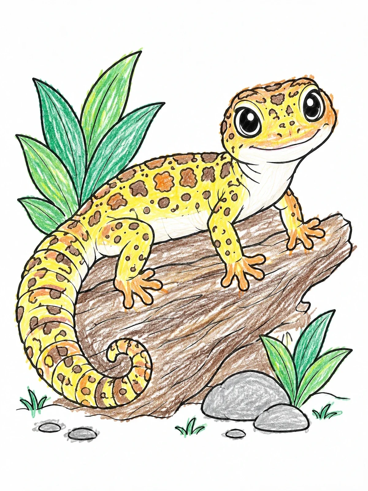 Colored example of the Cute Leopard Gecko On A Log coloring page