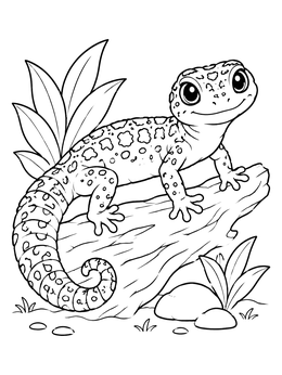 Free printable Cute Leopard Gecko On A Log coloring page
