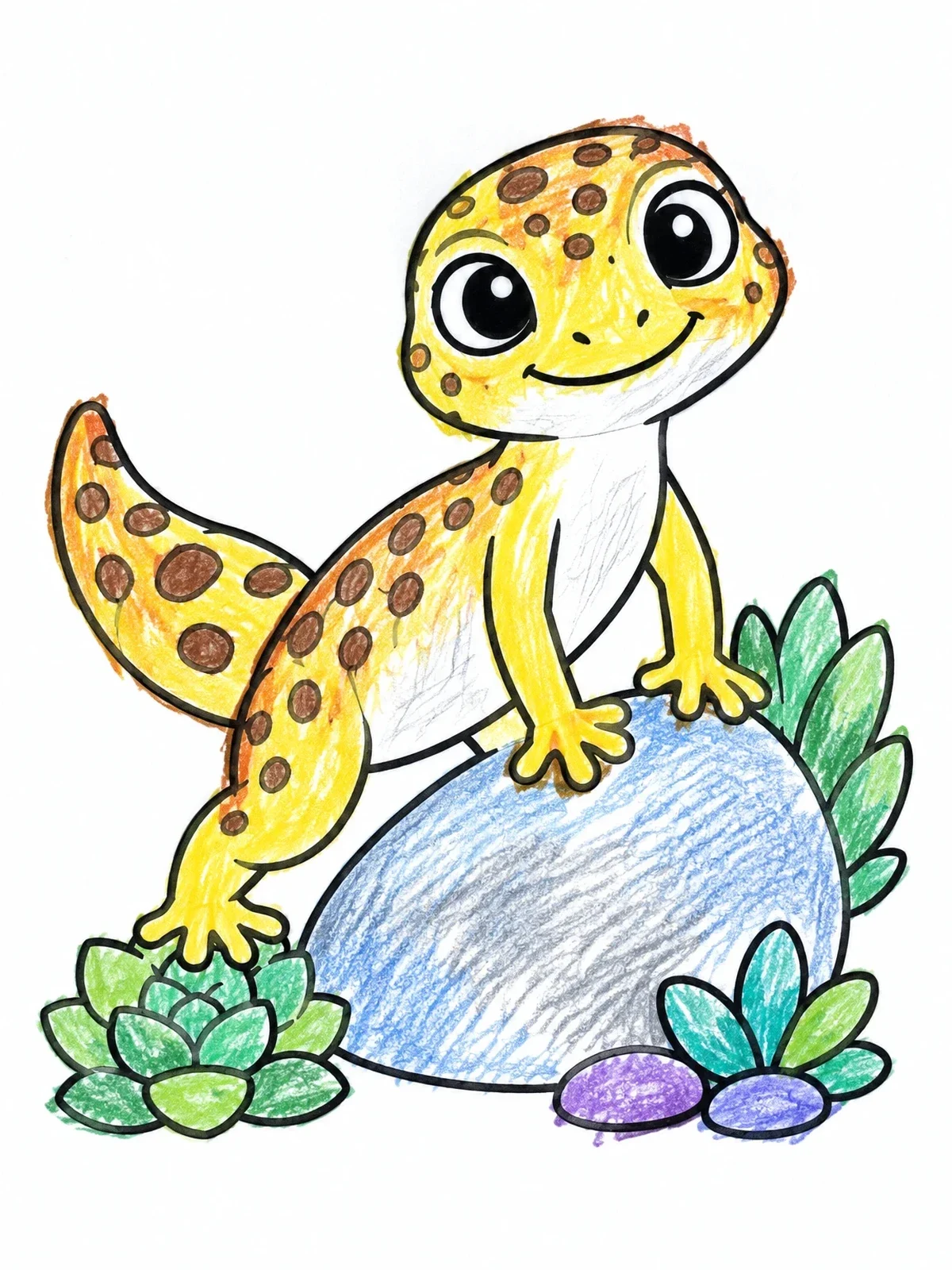 Colored example of the Cute Leopard Gecko On A Rock coloring page