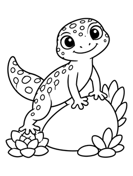 Free printable Cute Leopard Gecko On A Rock coloring page