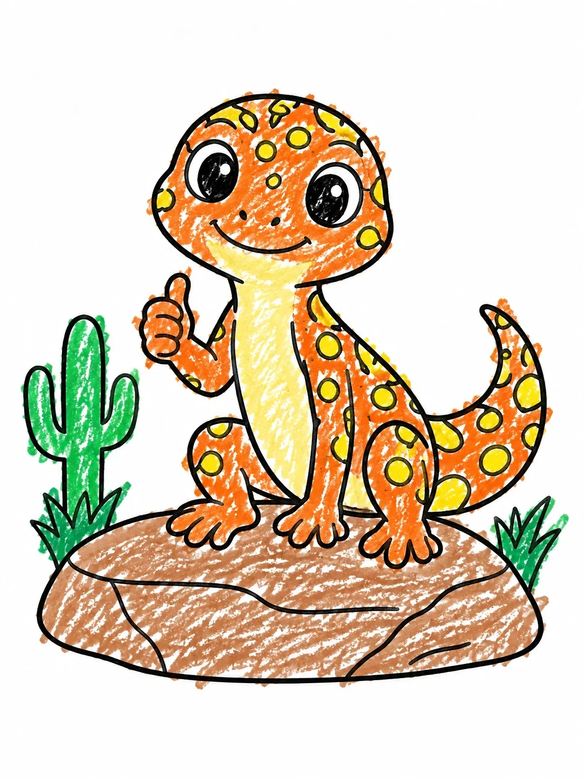Colored example of the Cute Leopard Gecko Giving Thumbs Up coloring page
