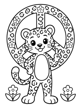 Free printable Cute Leopard With Peace Sign coloring page