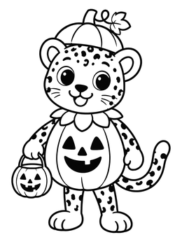 Free printable Cute Leopard In Pumpkin Costume coloring page