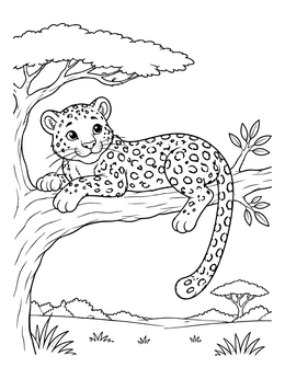 Free printable Cute Leopard Resting On Acacia Tree coloring page