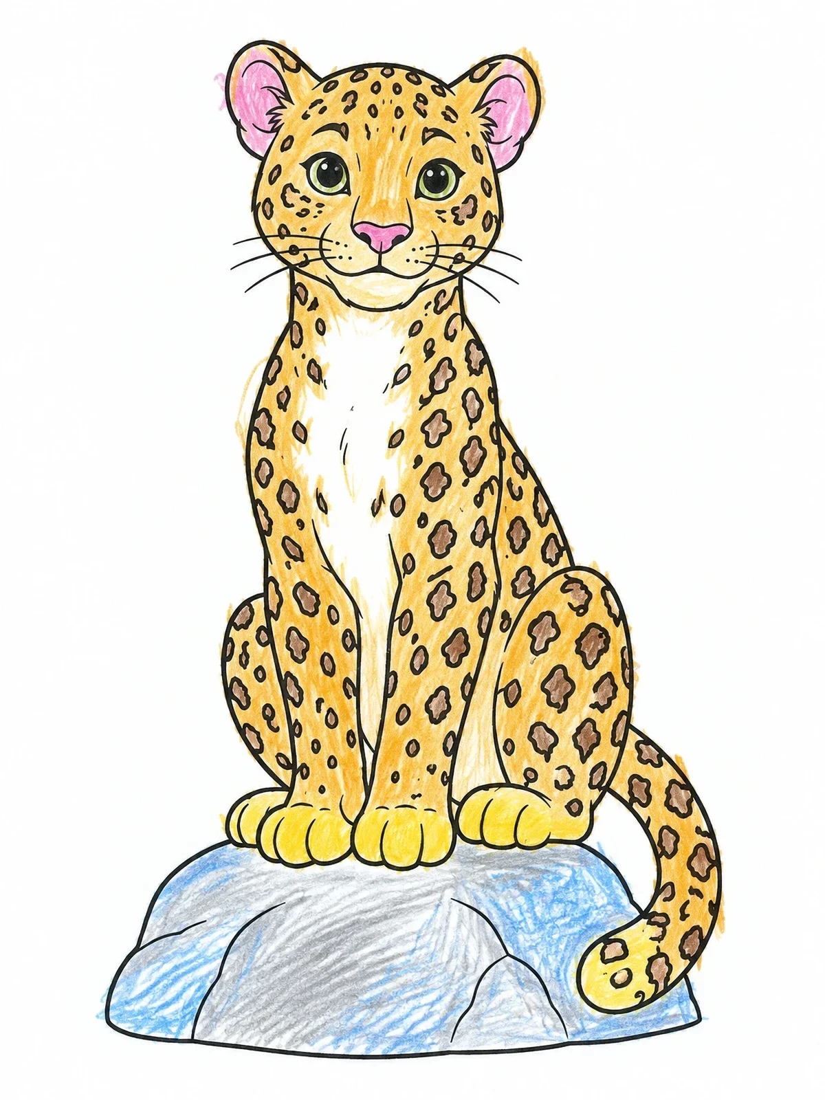 Colored example of the Cute Leopard Sitting On A Rock coloring page
