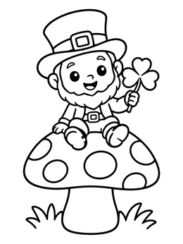 Free printable Cute Leprechaun Sitting On Mushroom coloring page