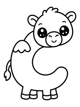 Free printable Cute Letter C Camel coloring page