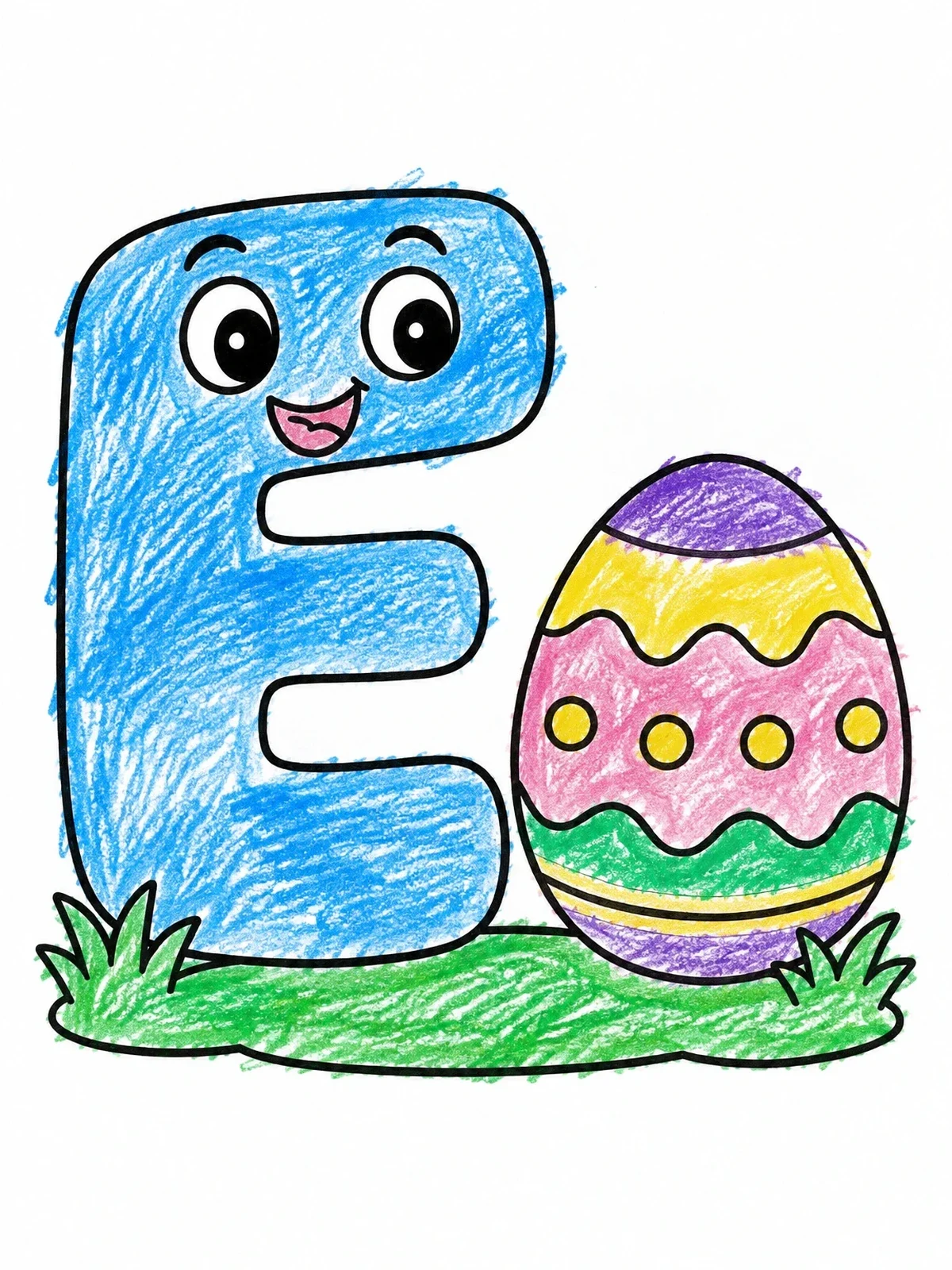 Colored example of the Cute Letter E And Easter Egg coloring page