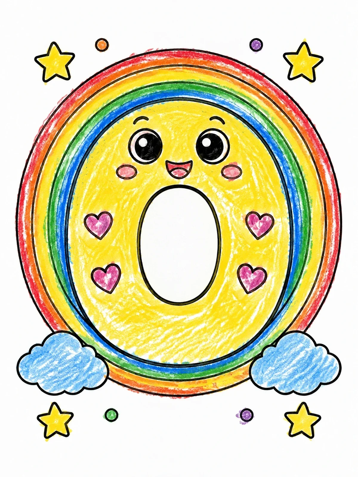 Colored example of the Cute Letter O With Rainbow Circles coloring page
