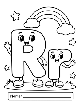 Free printable Cheerful Letter R And R Under Rainbow coloring page