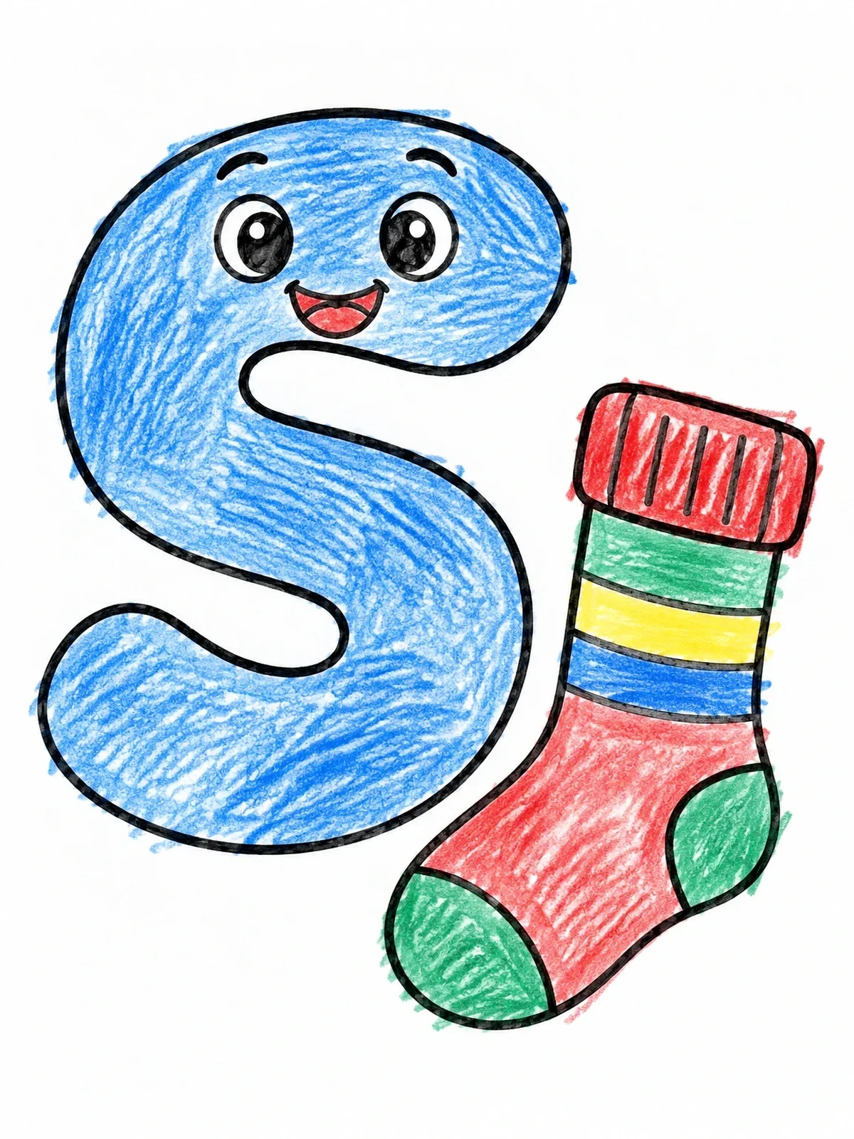 Colored example of the Cute Letter S With Striped Sock coloring page