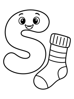 Free printable Cute Letter S With Striped Sock coloring page