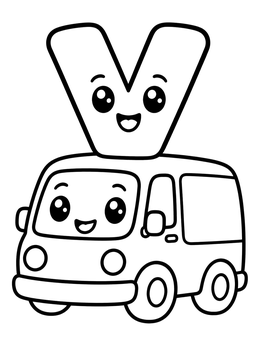 Free printable Cute Letter V On A Van coloring page
