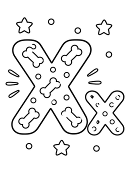 Free printable Cute Letter X With Bones And Stars coloring page