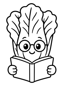Free printable Cute Lettuce Reading A Book coloring page
