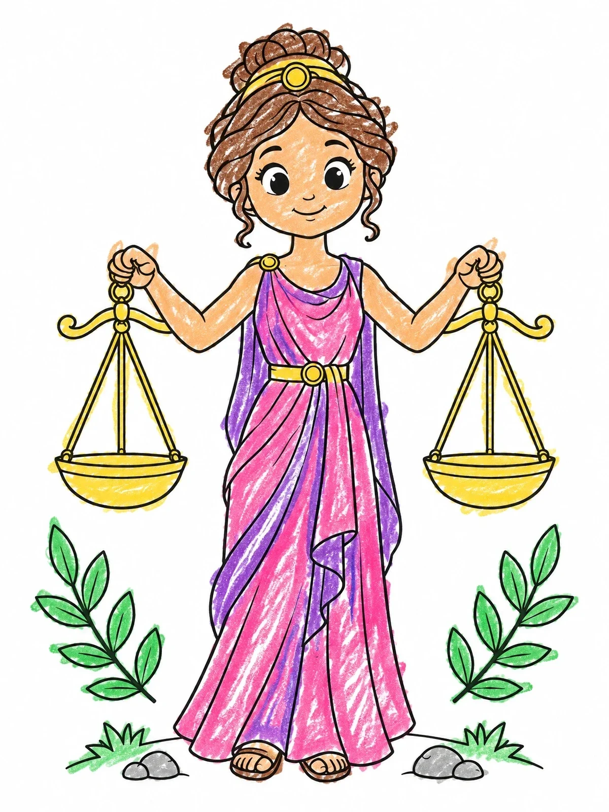 Colored example of the Cute Libra Goddess Holding Scales coloring page