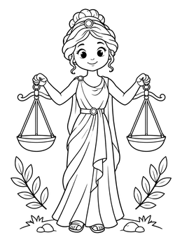 Free printable Cute Libra Goddess Holding Scales coloring page