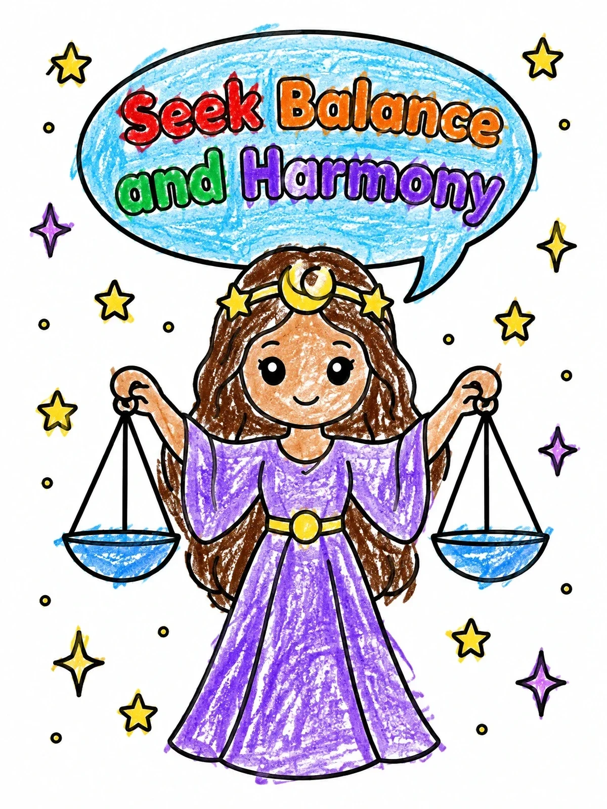 Colored example of the Cute Libra Maiden Holding Scales coloring page