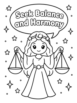 Free printable Cute Libra Maiden Holding Scales coloring page