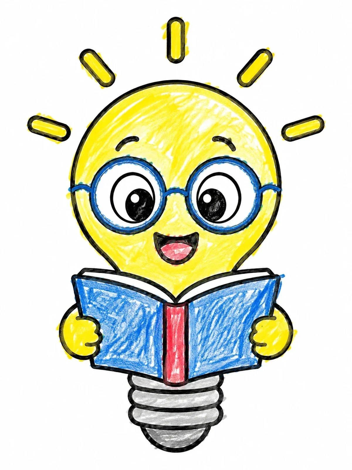 Colored example of the Cute Light Bulb Reading A Book coloring page