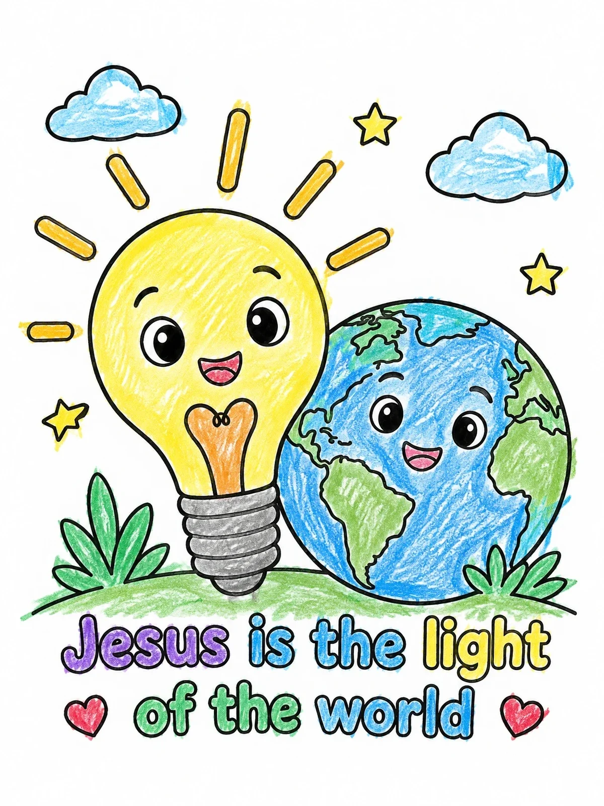 Colored example of the Cute Lightbulb And Earth With Bible Verse coloring page