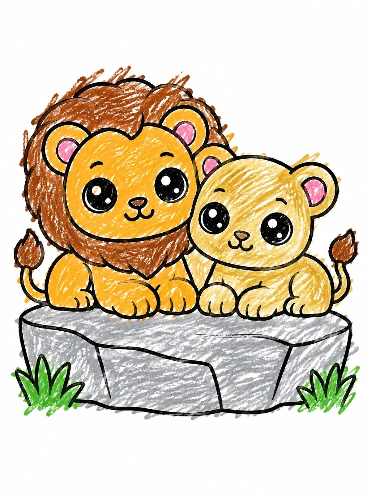 Colored example of the Cute Lion And Lioness On A Rock coloring page