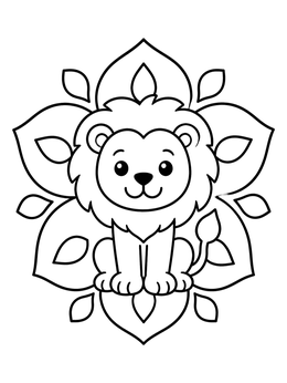 Free printable Cute Lion With Flower Mandala coloring page