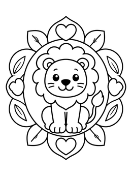 Free printable Cute Lion Cub Mandala Frame coloring page
